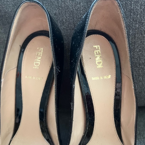 Fendi Black Patent Leather Deco Peep Toe Bow Platform Pumps - Picture 7 of 8